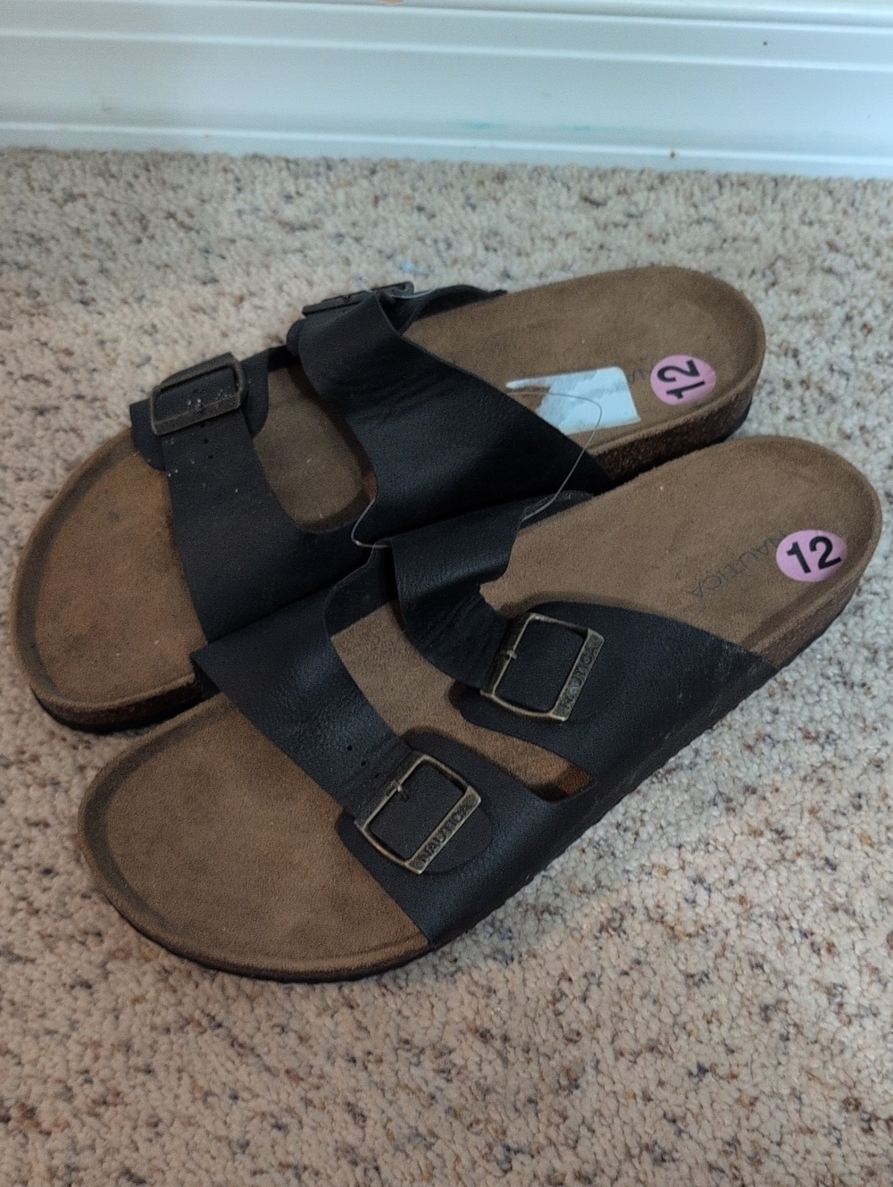 Nautica Black Double-Strap Buckle Slide Sandals Size 12